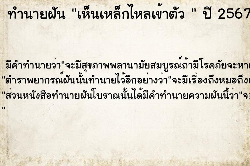 ทำนายฝัน เห็นเหล็กไหลเข้าตัว 